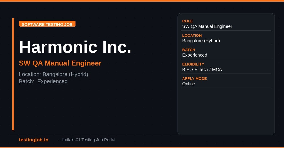Harmonic Inc SW QA Manual Engineer Hiring 2026